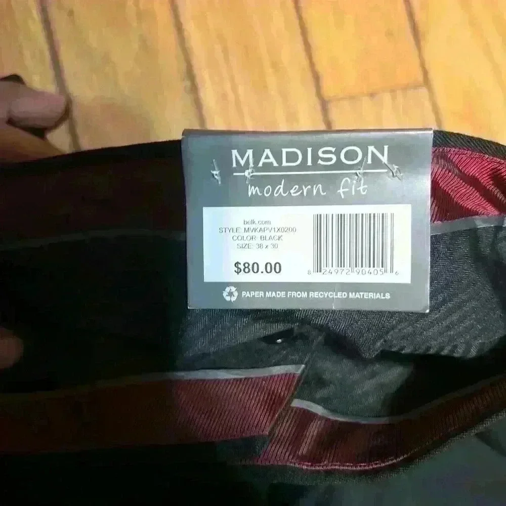 madison modern fit Casual Pants Trousers Men’s Size 38/30  Office Wear Black NWT - Picture 3 of 5